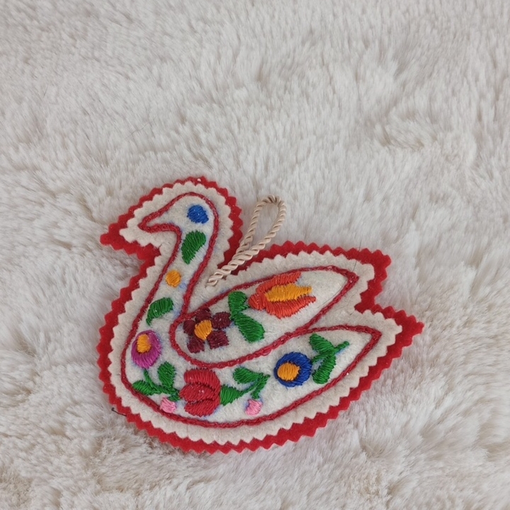 Hand Crafted Multicolor Embroidered Swan Ornament